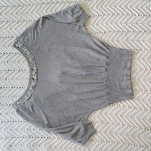 Pearl embellished short sleeve open back top Michael Simon medium